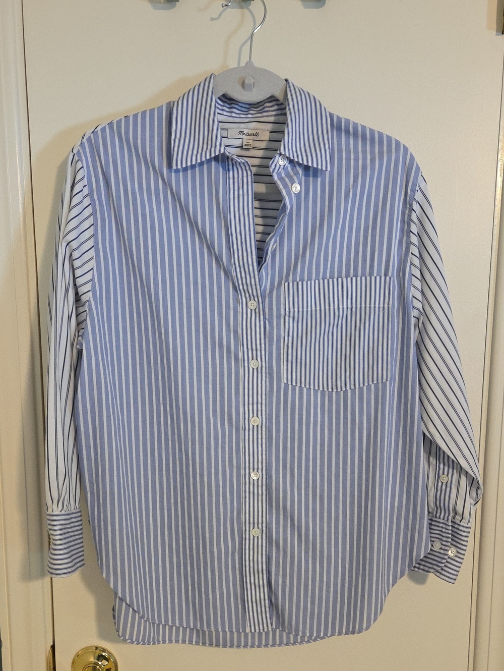 Madewell Light Blue and White Vertical Stripe Button-Down Shirt